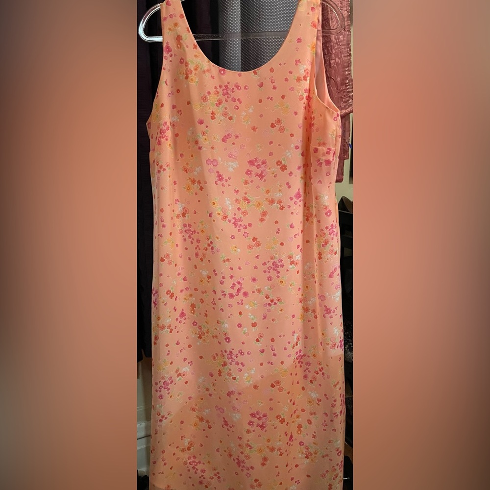 Peach floral dress with peachy, pink inside lining. Size XL